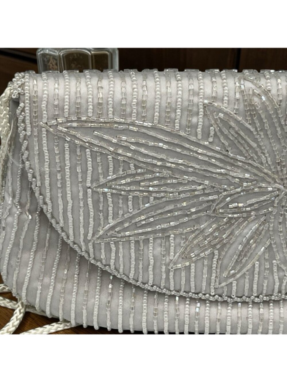 Vintage 90s White Beaded Clutch Floral Evening Bridal Purse - Picture 3 of 5